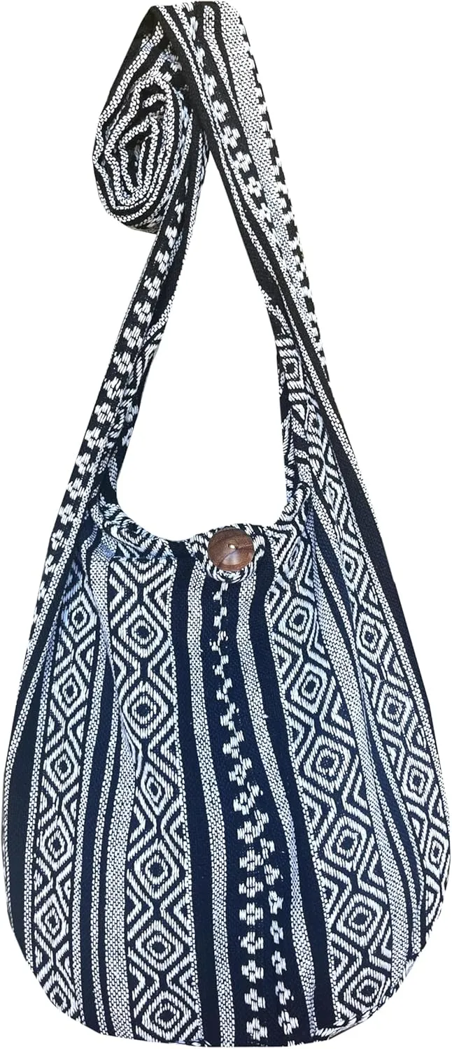 Woven Hippie Crossbody - Hobo Sling Shoulder Bag - Thai Cotton Boho Messenger Purse - Medium