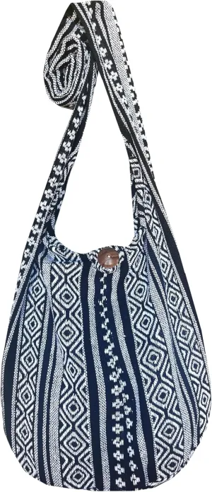 Woven Hippie Crossbody - Hobo Sling Shoulder Bag - Thai Cotton Boho Messenger Purse - Medium