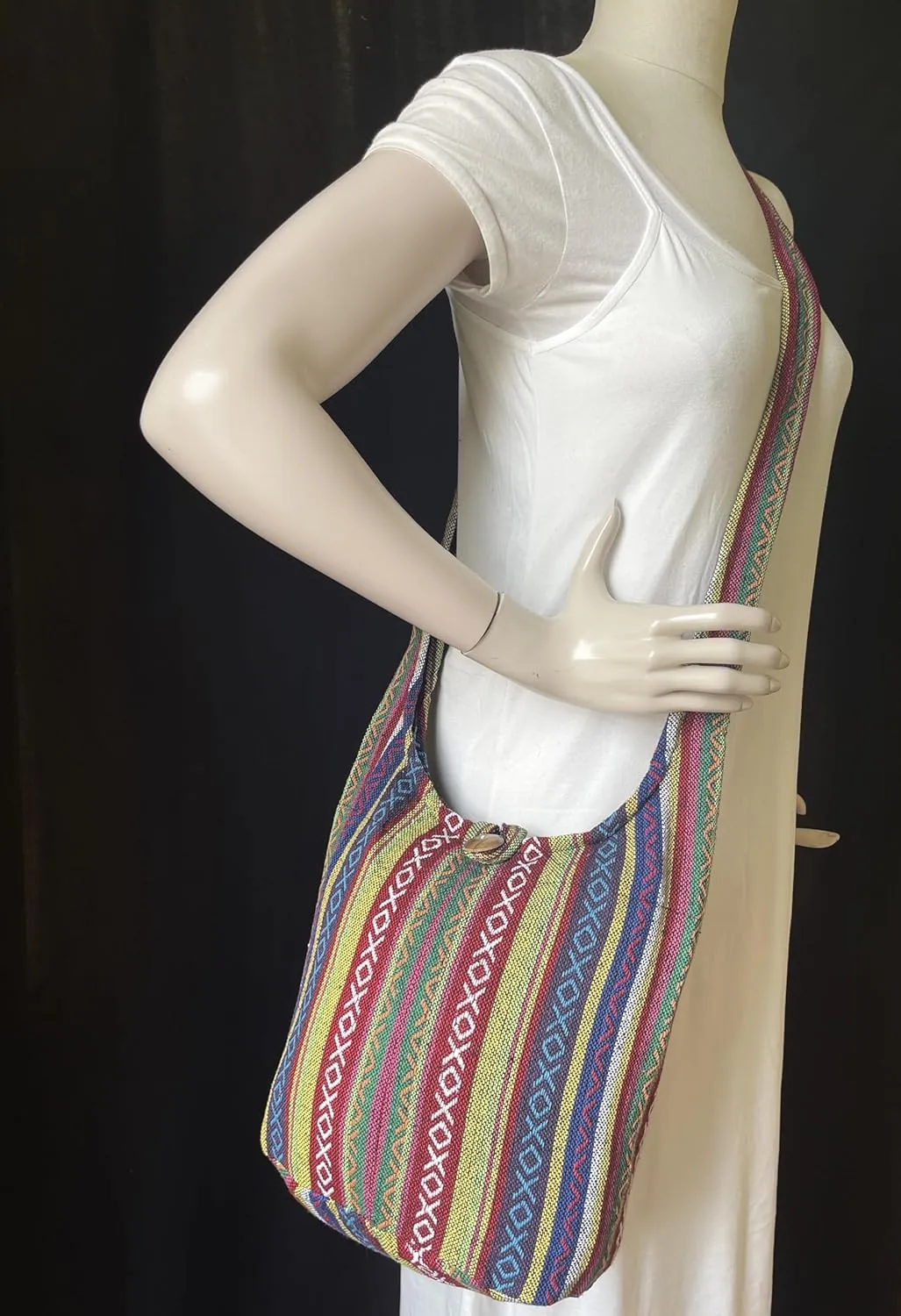 Woven Hippie Crossbody - Hobo Sling Shoulder Bag - Thai Cotton Boho Messenger Purse - Medium