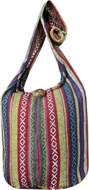 Woven Hippie Crossbody - Hobo Sling Shoulder Bag - Thai Cotton Boho Messenger Purse - Medium