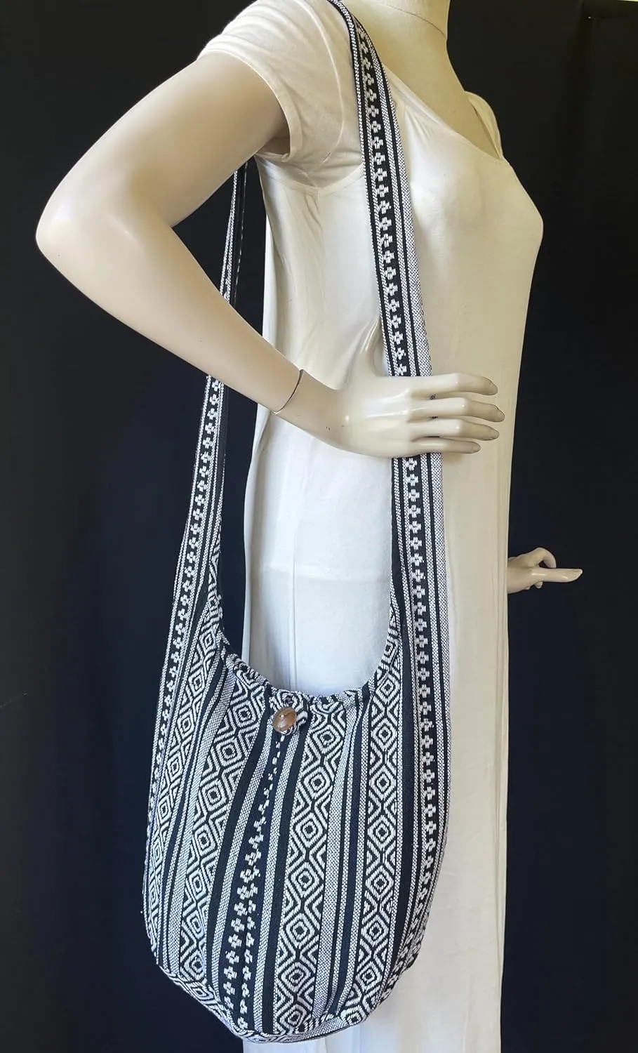 Woven Hippie Crossbody - Hobo Sling Shoulder Bag - Thai Cotton Boho Messenger Purse - Medium
