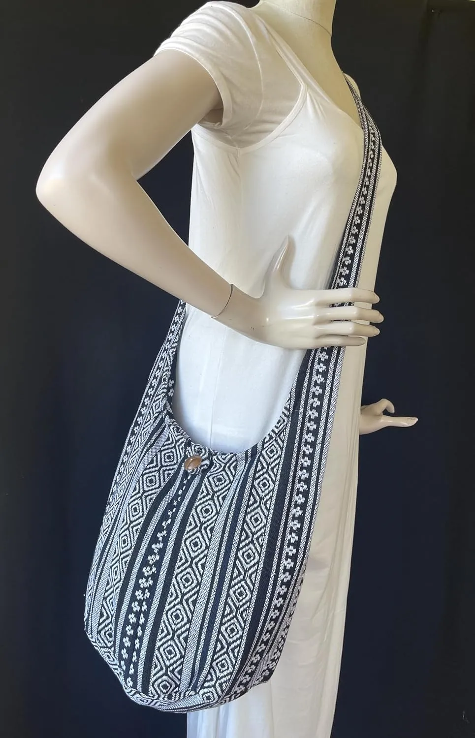 Woven Hippie Crossbody - Hobo Sling Shoulder Bag - Thai Cotton Boho Messenger Purse - Medium