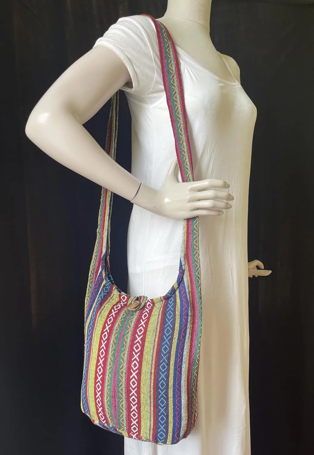 Woven Hippie Crossbody - Hobo Sling Shoulder Bag - Thai Cotton Boho Messenger Purse - Medium