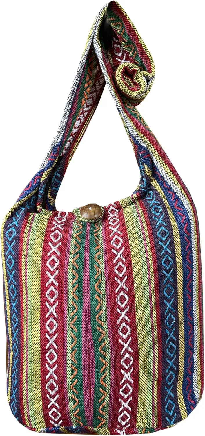 Woven Hippie Crossbody - Hobo Sling Shoulder Bag - Thai Cotton Boho Messenger Purse - Medium