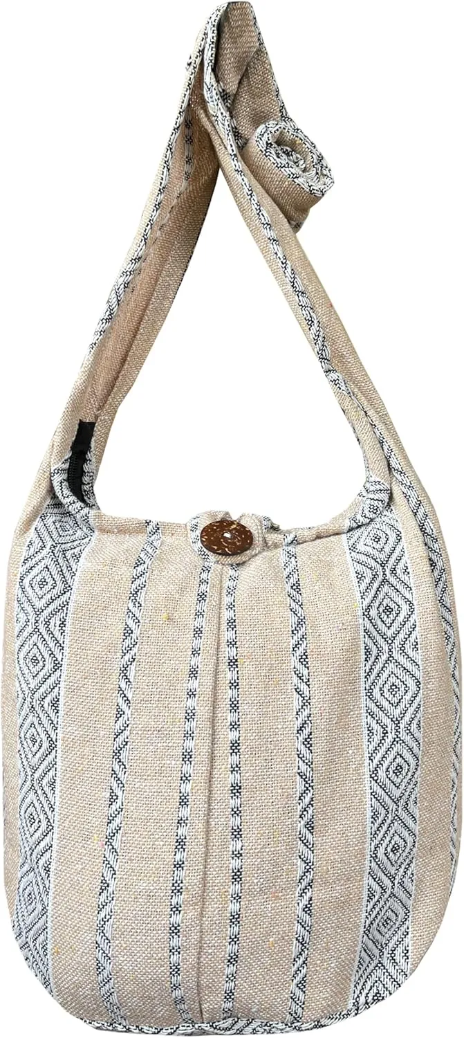 Woven Hippie Crossbody - Hobo Sling Shoulder Bag - Thai Cotton Boho Messenger Purse - Medium