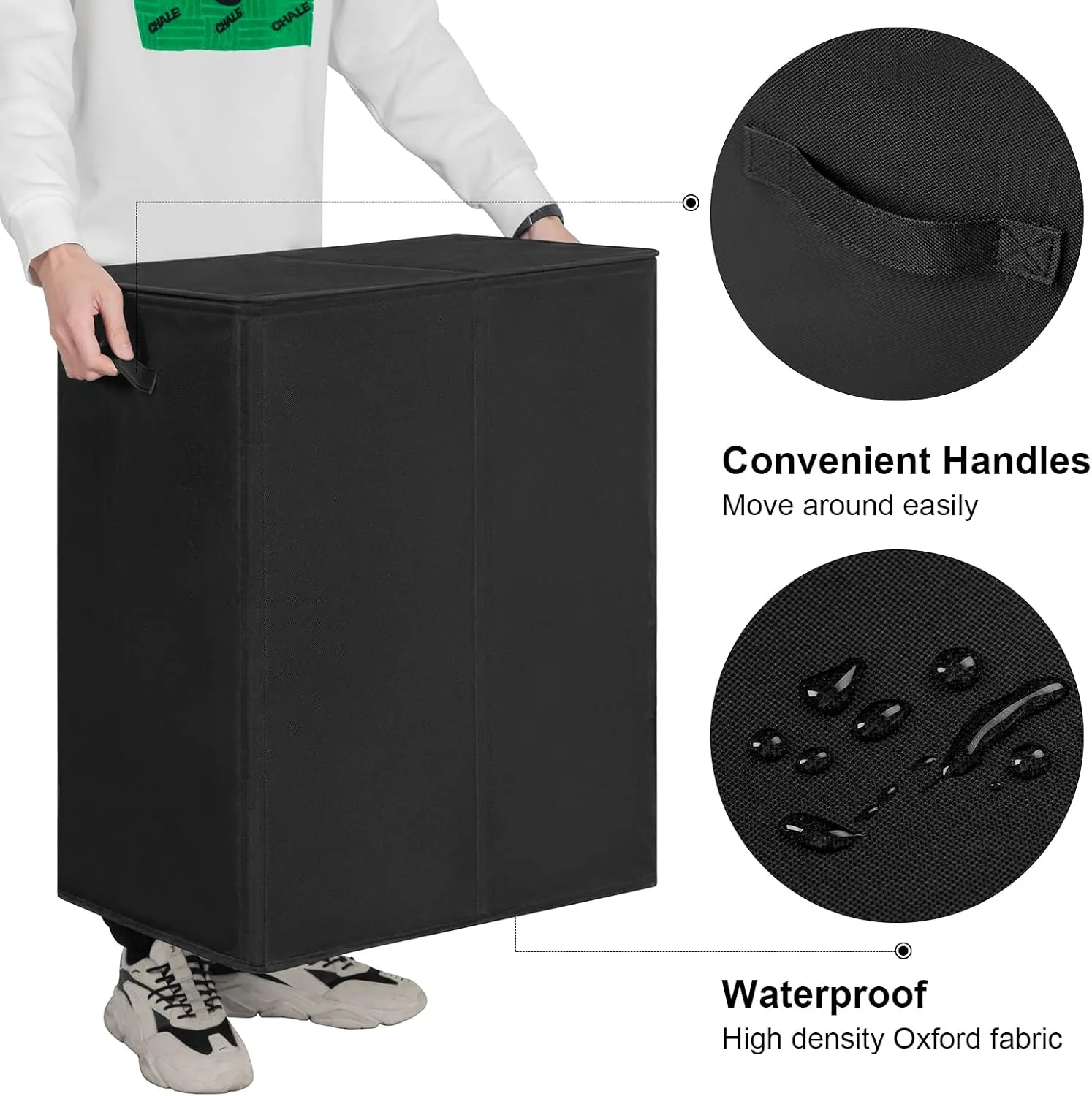 WOWLIVE 180L Double Laundry Hamper with Lid and Removable Laundry Bags, Large Dirty Clothes Hamper 2 section Collapsible Laundry Basket Dorm Room Storage for Bedroom, Bathroom, College,Black