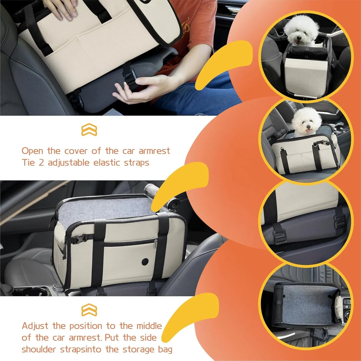 WOYYHO 18 lbs Console Dog Car Seat Luxury Center Console (Width >9in) Dog Car Bed Carseat with Soft Cushion and Safety Belt, Easy Install Stable No Shaking, Waterproof Anti-Slip PU Leather