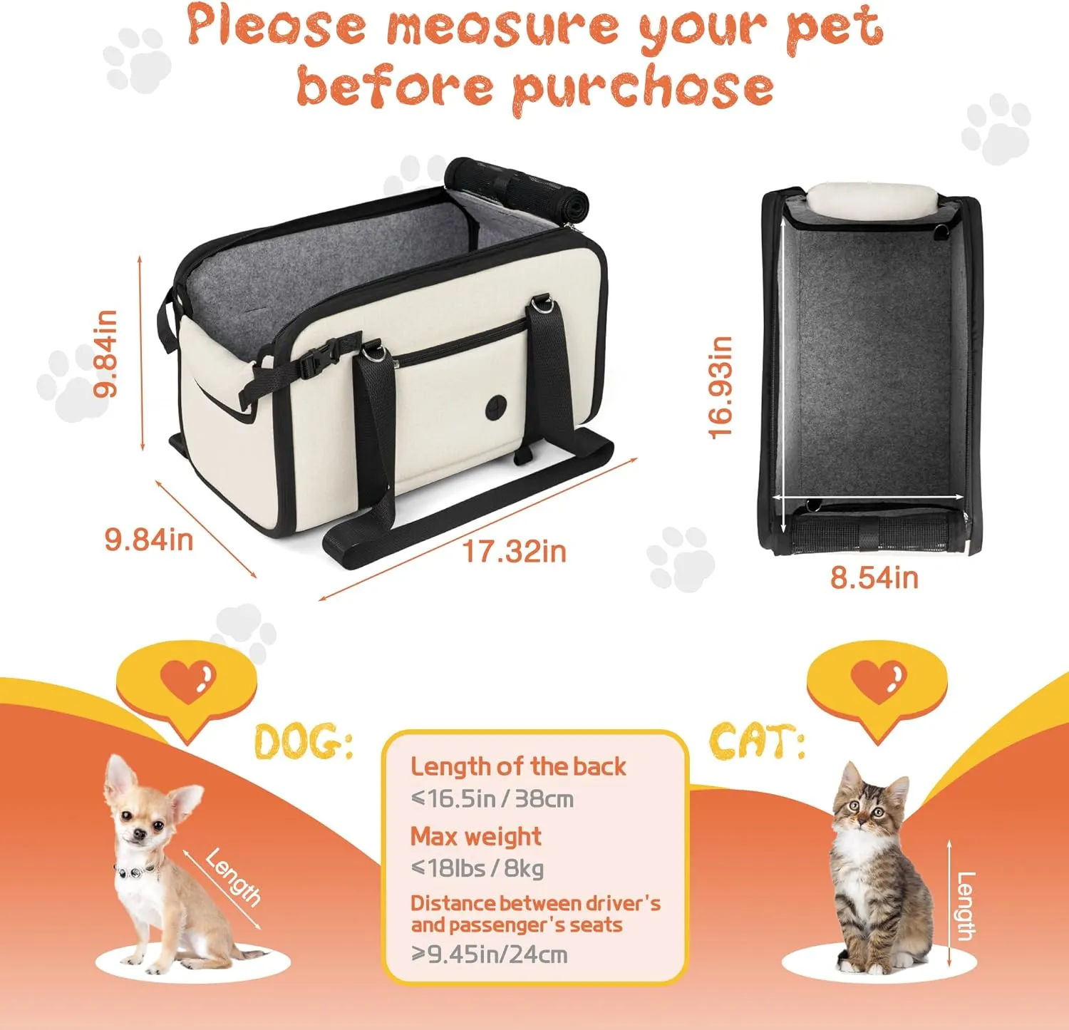 WOYYHO 18 lbs Console Dog Car Seat Luxury Center Console (Width >9in) Dog Car Bed Carseat with Soft Cushion and Safety Belt, Easy Install Stable No Shaking, Waterproof Anti-Slip PU Leather