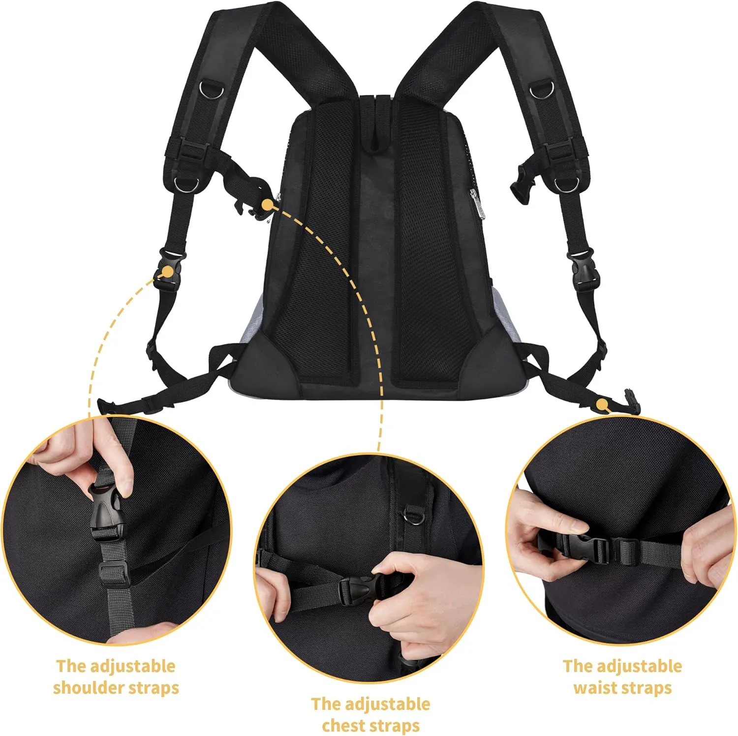 WOYYHO Pet Dog Carrier Backpack Small Dog Front Backpack Ventilated Mesh Dog Travel Back Pack with Safety Belt for Travel Hiking Cycling Outdoor Adventures (Size M: 5-9 lbs, Light Gray)