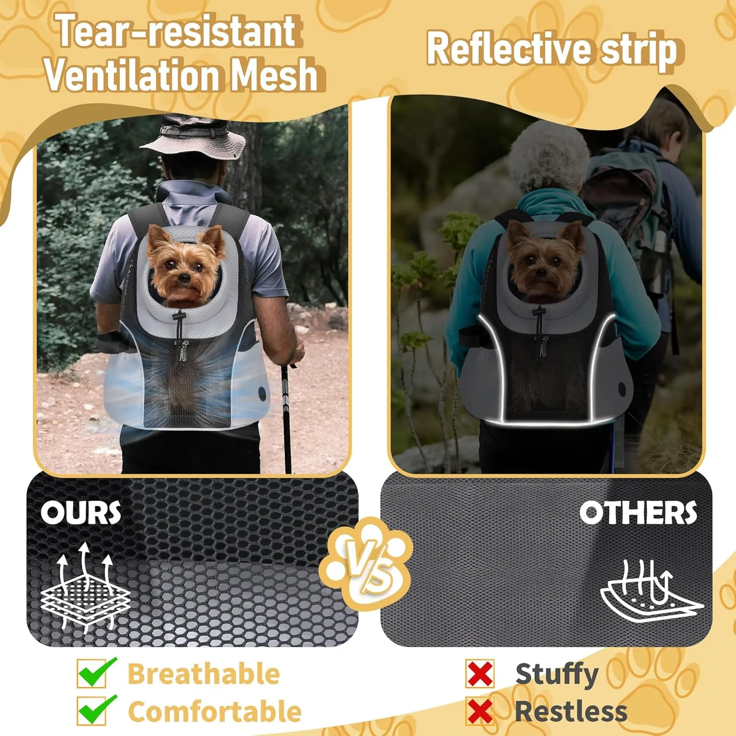 WOYYHO Pet Dog Carrier Backpack Small Dog Front Backpack Ventilated Mesh Dog Travel Back Pack with Safety Belt for Travel Hiking Cycling Outdoor Adventures (Size M: 5-9 lbs, Light Gray)