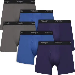 Wrangler Men’s Cooling Boxer Briefs, 6” Inseam, Moisture-Wicking, Stretch Fabric, Pack of 6, Quick Dry