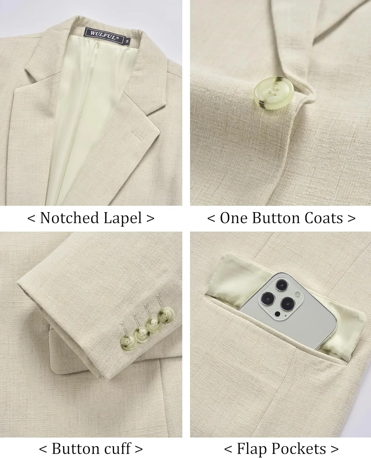WULFUL Mens Casual Sport Coat Blazer Lightweight One Button Suit Jackets