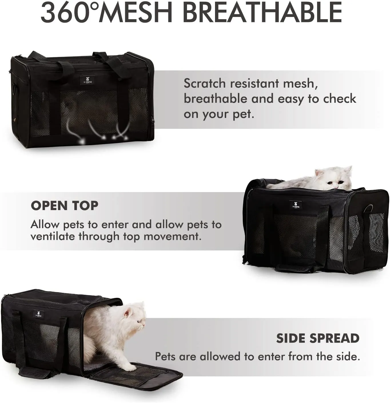 X-ZONE PET Cat Carrier Dog Carrying Case for Pets Up to 15 Lbs, Airline Approved Travel Puppy Bag, with Removable Fleece Pad 17x11x11 Inches Black