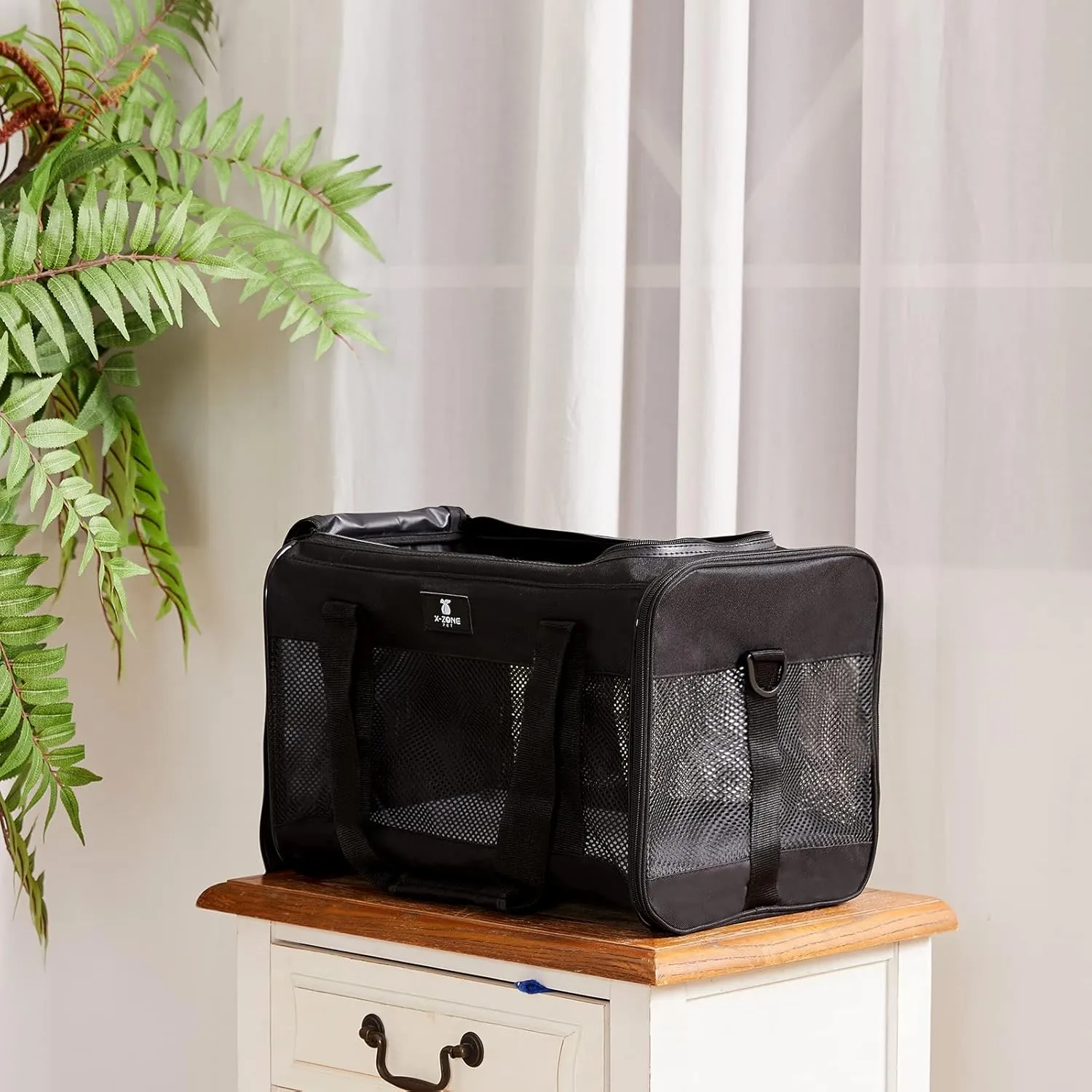 X-ZONE PET Cat Carrier Dog Carrying Case for Pets Up to 15 Lbs, Airline Approved Travel Puppy Bag, with Removable Fleece Pad 17x11x11 Inches Black