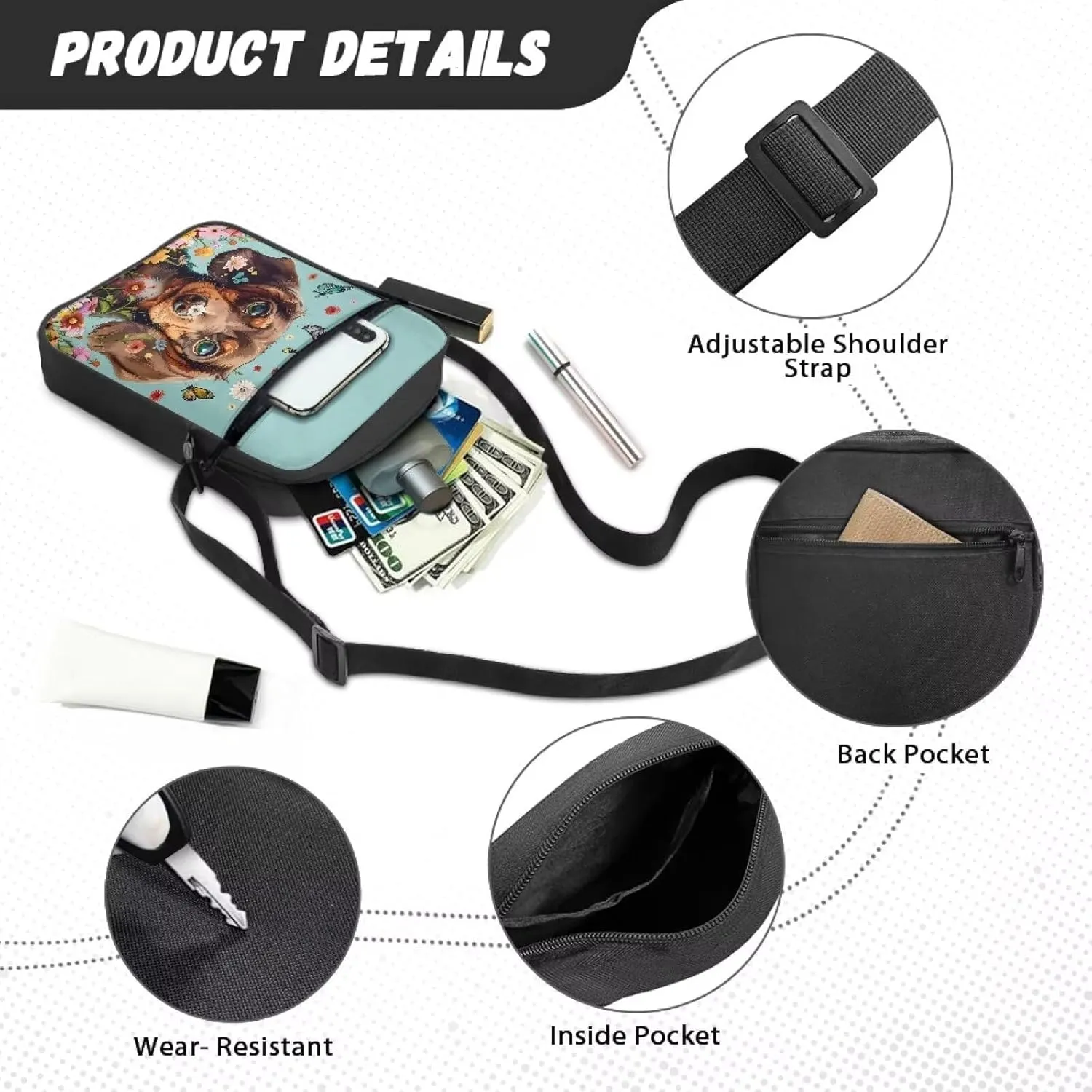 Xoenoiee Mini Messenger Bag for Women Men Small Crossbody Bag Lightweight Shoulder Bag Sling Bags Multi-functional