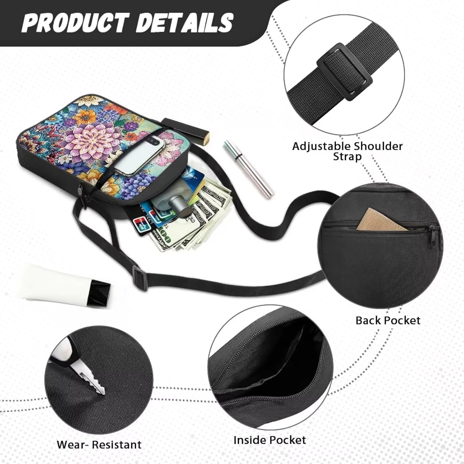 Xoenoiee Mini Messenger Bag for Women Men Small Crossbody Bag Lightweight Shoulder Bag Sling Bags Multi-functional