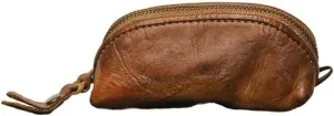 XXHong Leather Mini Purse Brown Coin Purse Card Bag Key Bag Leather Zipper Bag Leather Personality Coin Purse for Man and Women