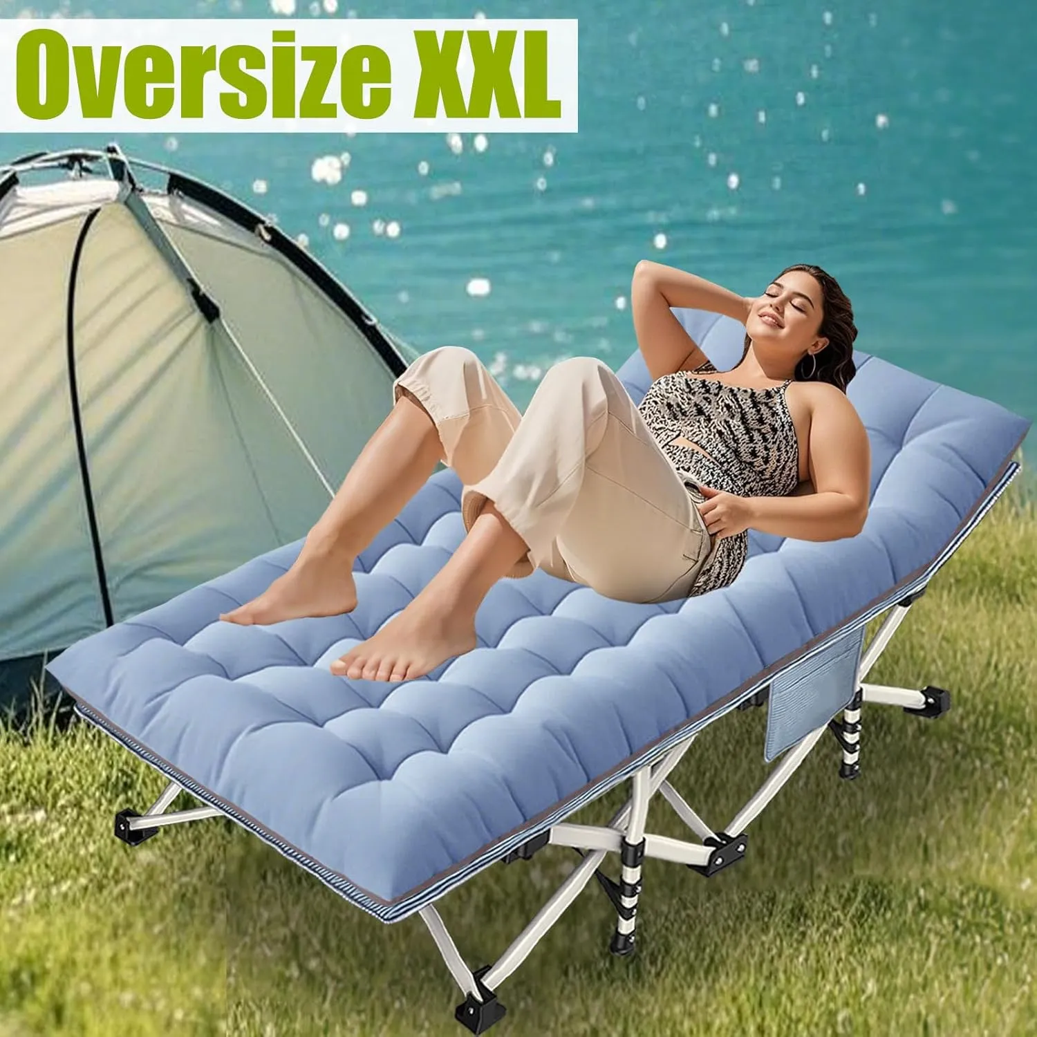 XXL Camping Cots Oversize Cots for Adults Extra Large Cots for Sleeping with Mattress Heavy Duty Camping Bed with Carry Bag Folding Cot for Hiking Camping Indoor Office Nap Vacation Easy to Set up