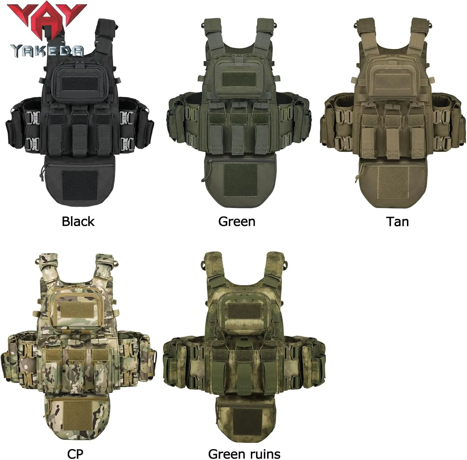 YAKEDA Tactical Training Vest with PALS System - Multi-Pocket Adjustable Straps Quick-Release Buckle for Hunting