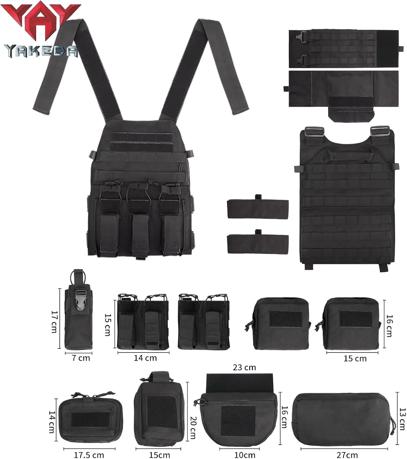 YAKEDA Tactical Training Vest with PALS System - Multi-Pocket Adjustable Straps Quick-Release Buckle for Hunting