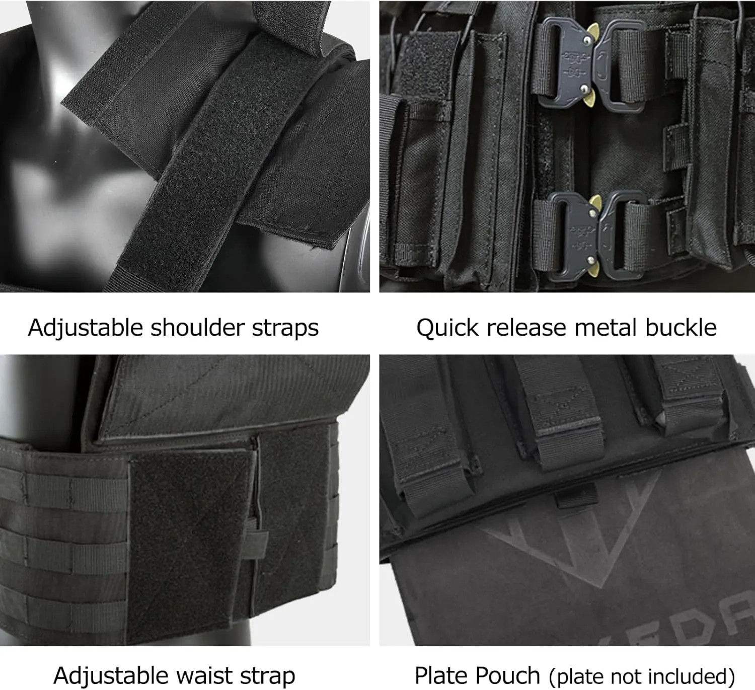 YAKEDA Tactical Training Vest with PALS System - Multi-Pocket Adjustable Straps Quick-Release Buckle for Hunting