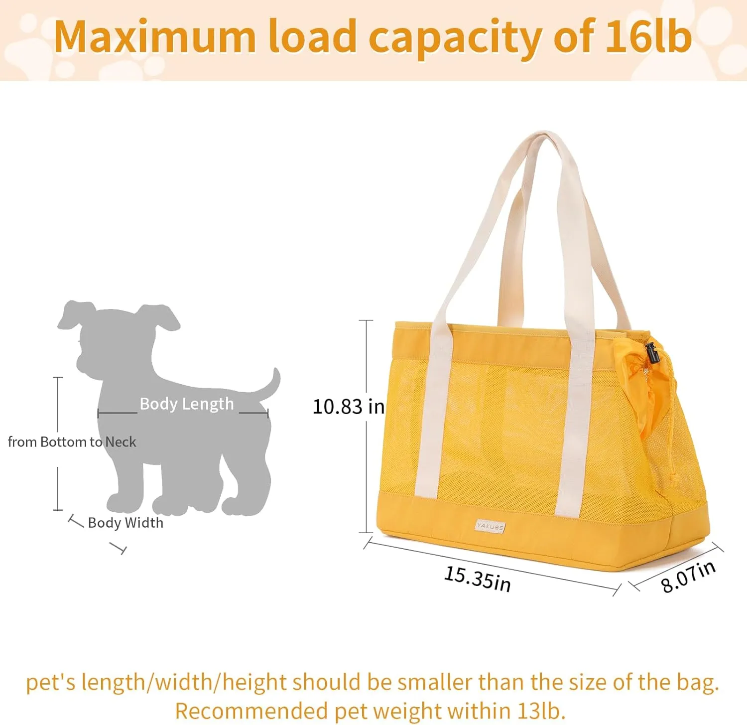Yakuss Cat Carrier Tote Bag for Small Dog with Locking Safety Zippers Adjustable Side Opening Collapsible Portable Lightweight Travel Puppy Carrier, Small Dog Soft Sided