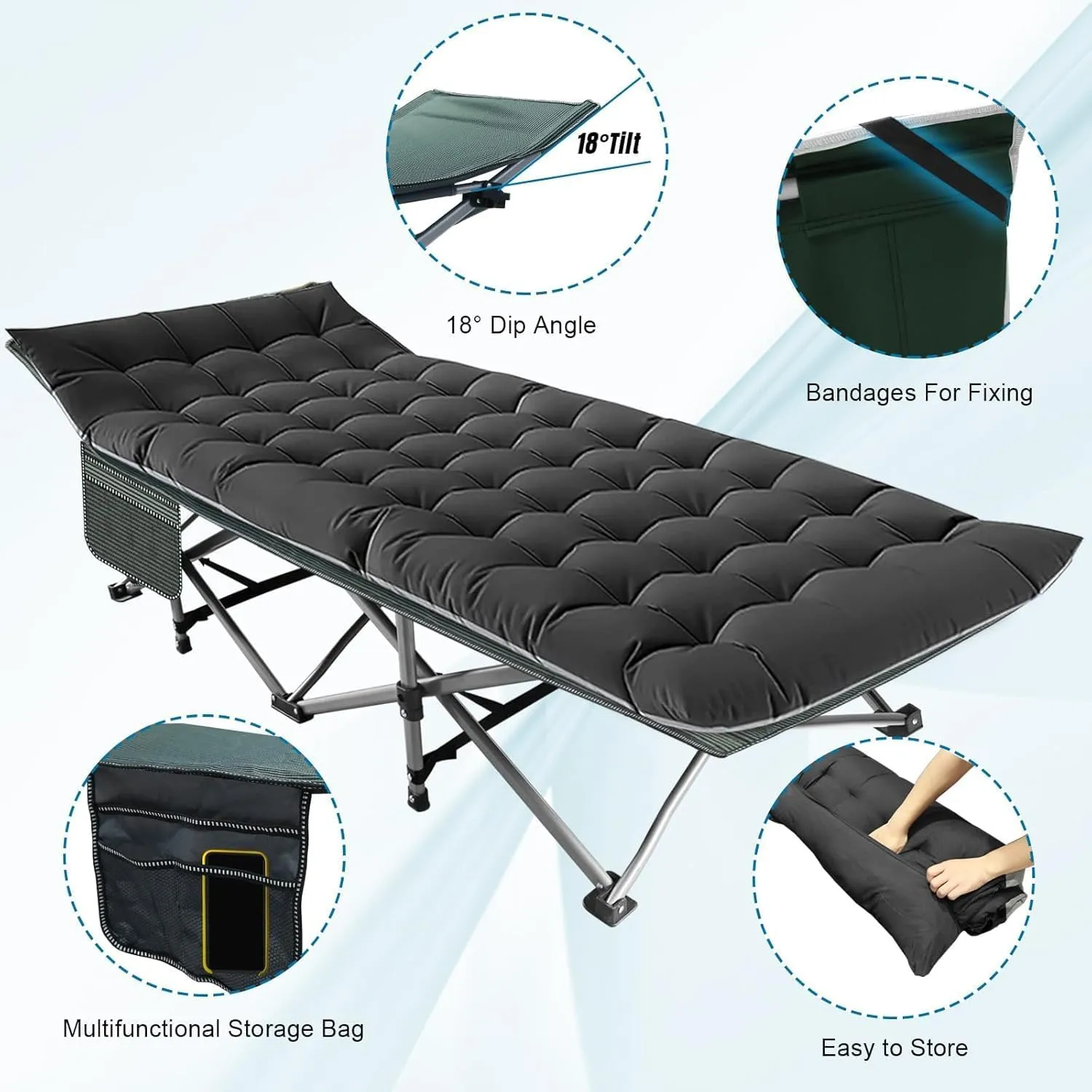 YELLOW JACKET Folding Cot with Mattress, Sleeping Cot with Carry Bag, Camping Cots for Adults 600lbs Max Load, 28" Wide Portable Folding Cots for Camping Home Office Nap Beach Travel