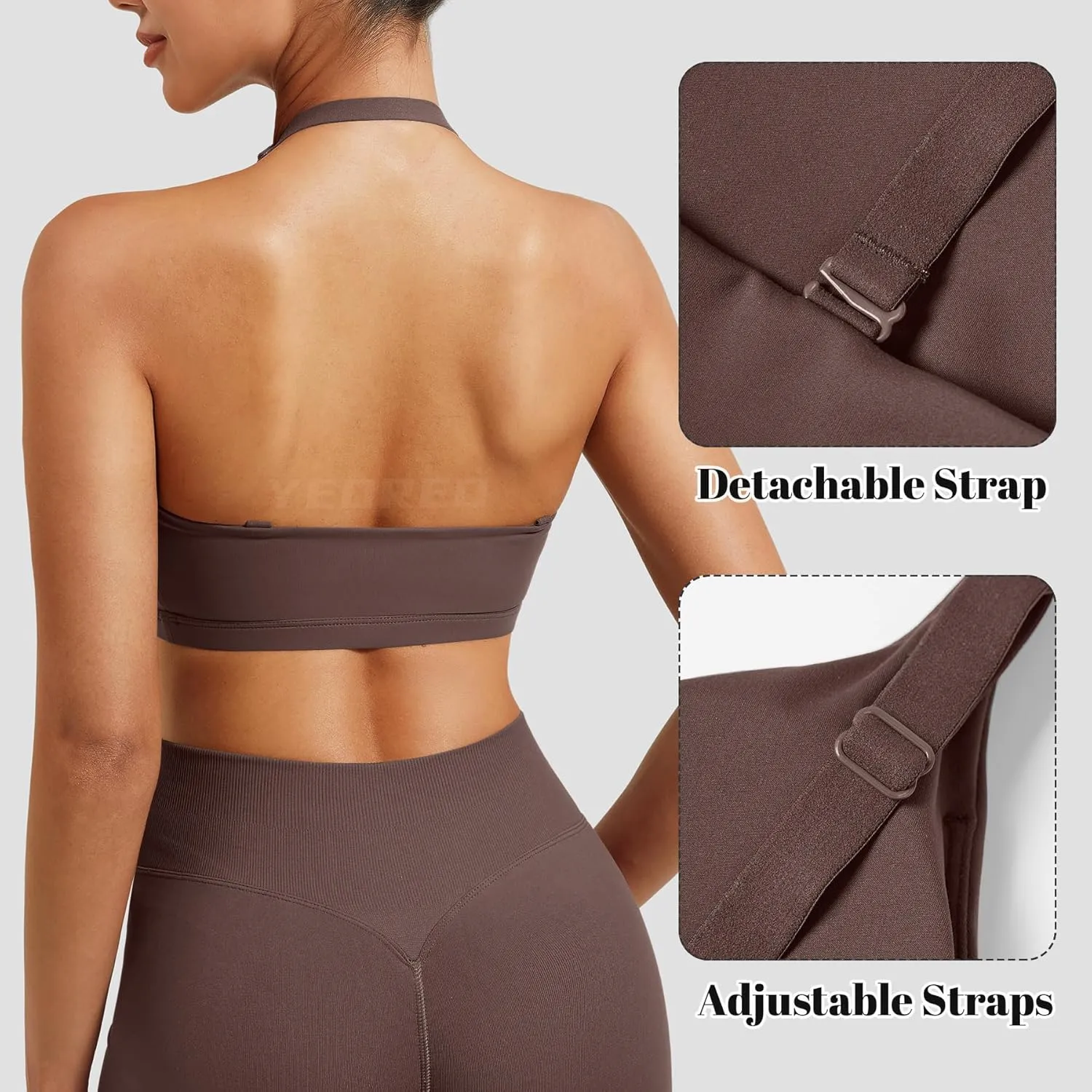 YEOREO Sports Bras for Women Open Back Workout Gym Bra Padded Medium Impact Yoga Tops with Ajustable Back Straps