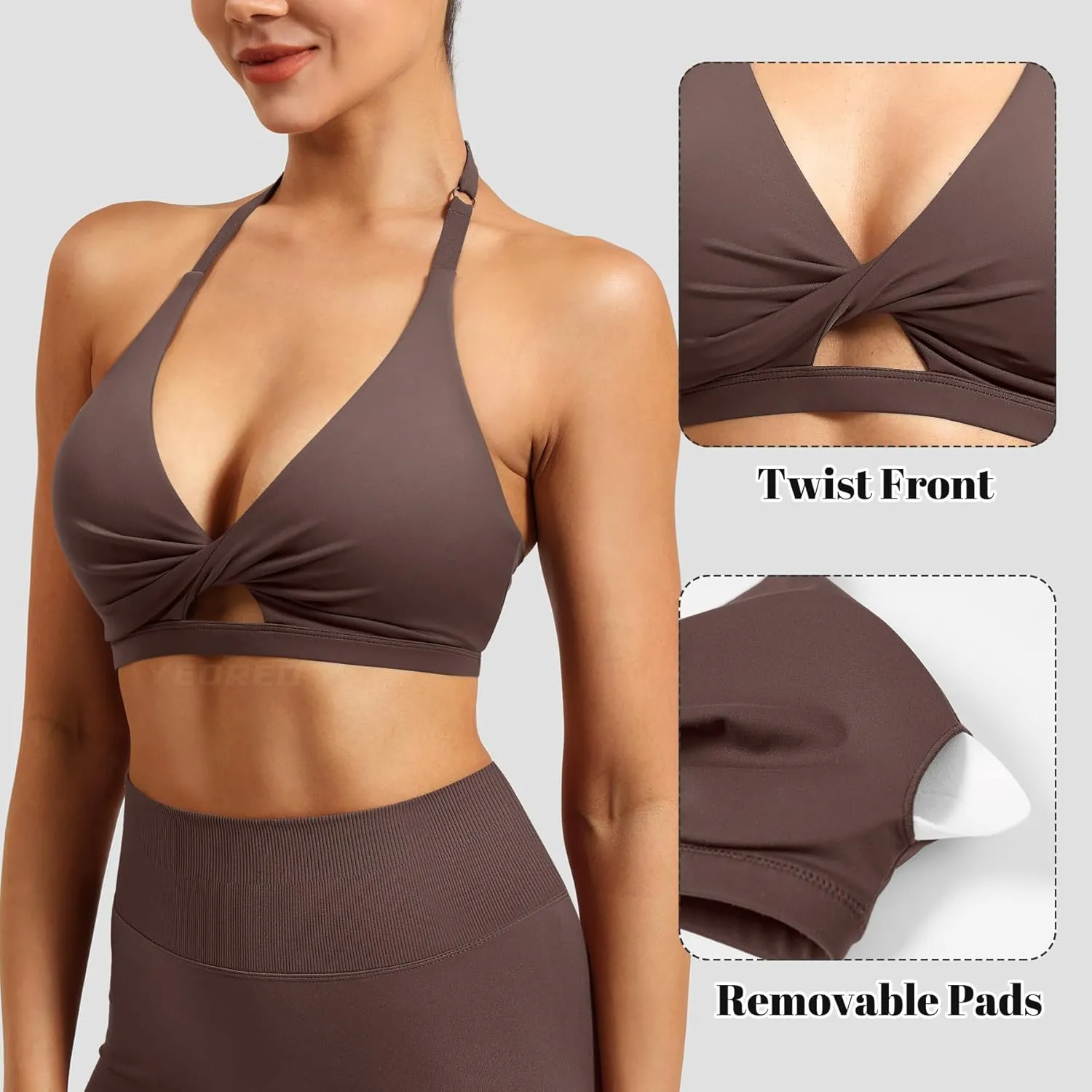 YEOREO Sports Bras for Women Open Back Workout Gym Bra Padded Medium Impact Yoga Tops with Ajustable Back Straps
