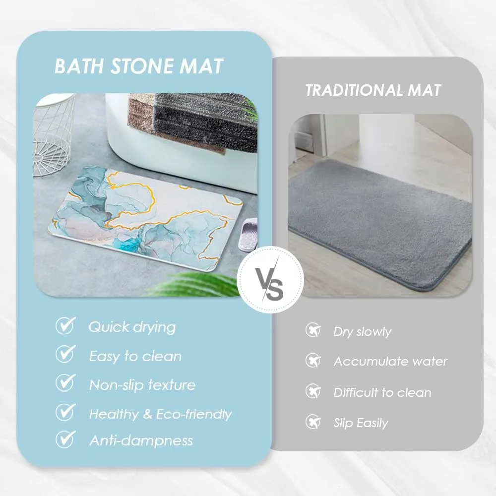 Yoebor Diatomite Stone Bath Mat for Bathroom -Diatomaceous Earth Bathmat Non Slip Quick Drying Mats for Kitchen Counter & Tub, Blue Marble 17.8" x 13.8"