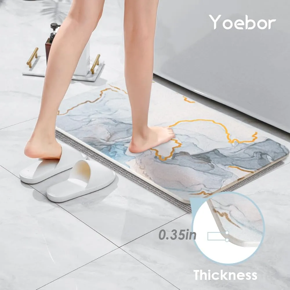 Yoebor Diatomite Stone Bath Mat for Bathroom -Diatomaceous Earth Bathmat Non Slip Quick Drying Mats for Kitchen Counter & Tub, Blue Marble 17.8" x 13.8"