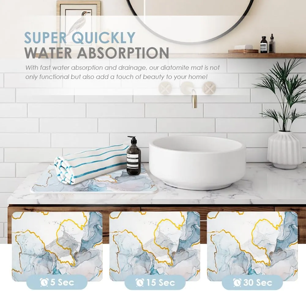 Yoebor Diatomite Stone Bath Mat for Bathroom -Diatomaceous Earth Bathmat Non Slip Quick Drying Mats for Kitchen Counter & Tub, Blue Marble 17.8" x 13.8"