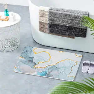 Yoebor Diatomite Stone Bath Mat for Bathroom -Diatomaceous Earth Bathmat Non Slip Quick Drying Mats for Kitchen Counter & Tub, Blue Marble 17.8" x 13.8"