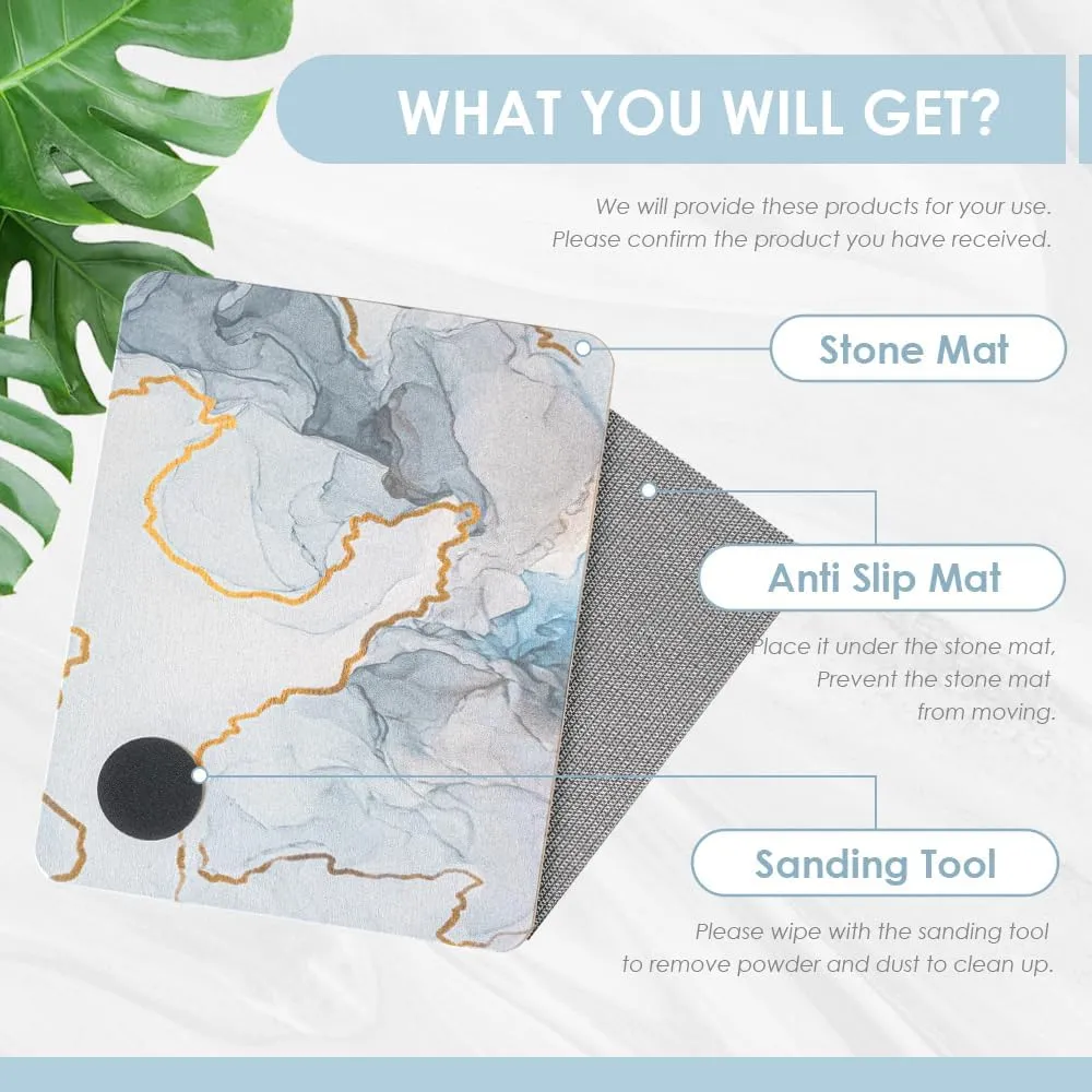Yoebor Diatomite Stone Bath Mat for Bathroom -Diatomaceous Earth Bathmat Non Slip Quick Drying Mats for Kitchen Counter & Tub, Blue Marble 17.8" x 13.8"