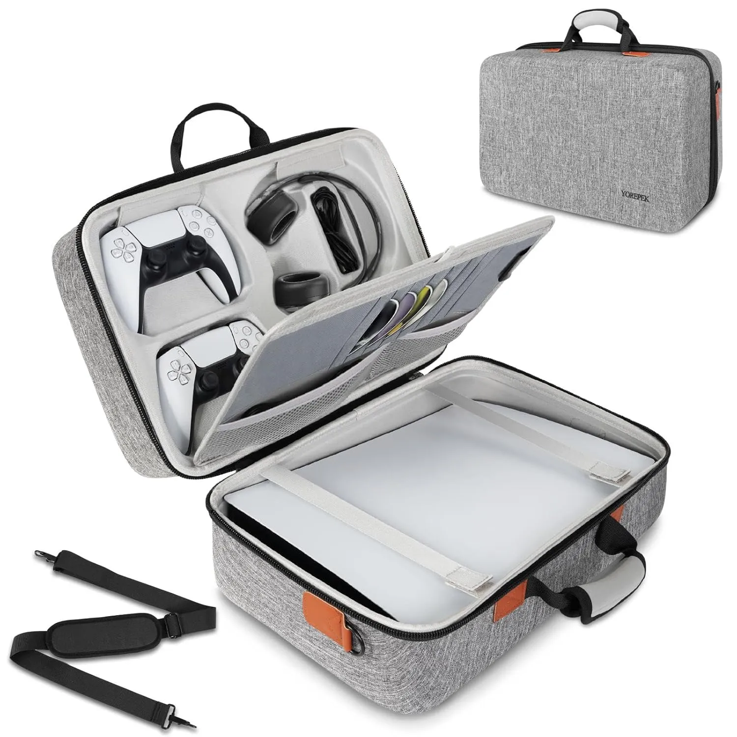 YOREPEK Hard Shell Carrying Case Compatible with PS5, PS5 Pro, Travel Protective Bag Suitable for Playstation 5 Digital Edition, Console, Controllers, Headset and Gaming Accessories, Grey