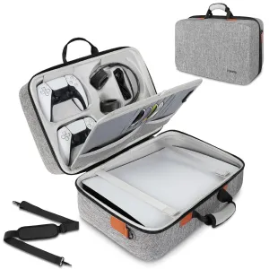 YOREPEK Hard Shell Carrying Case Compatible with PS5, PS5 Pro, Travel Protective Bag Suitable for Playstation 5 Digital Edition, Console, Controllers, Headset and Gaming Accessories, Grey