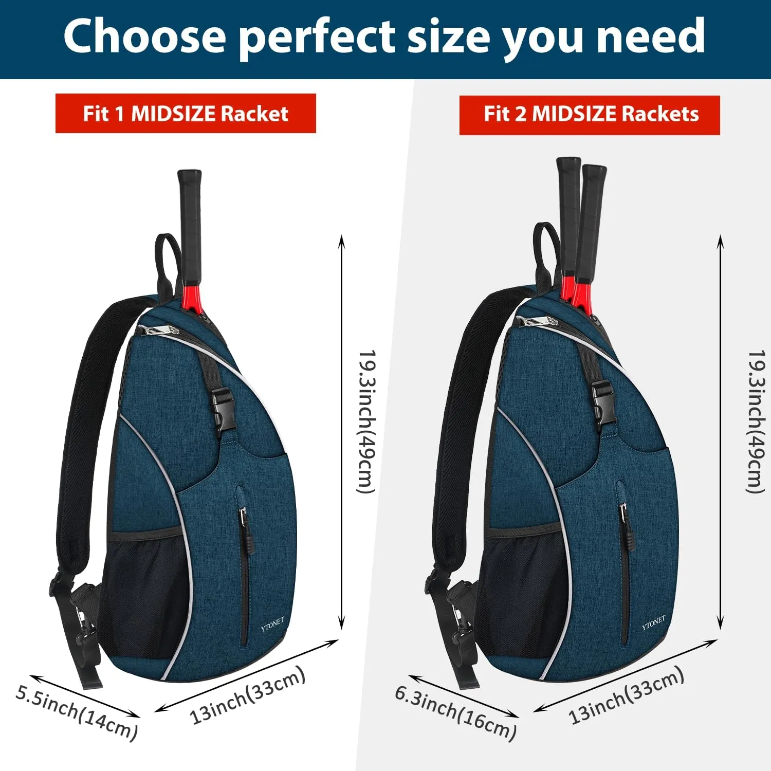 Ytonet Tennis Bag, Tennis Sling Backpack Crossbody Water Resistant for Men Women, Compatible for Pickleball Badminton Rackets