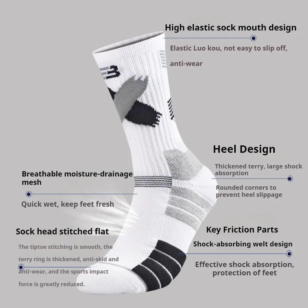YWSLRC 5 Pairs Men's Athletic Crew Socks Performance Thick Cushioned Sport Basketball Running Training Compression Sock