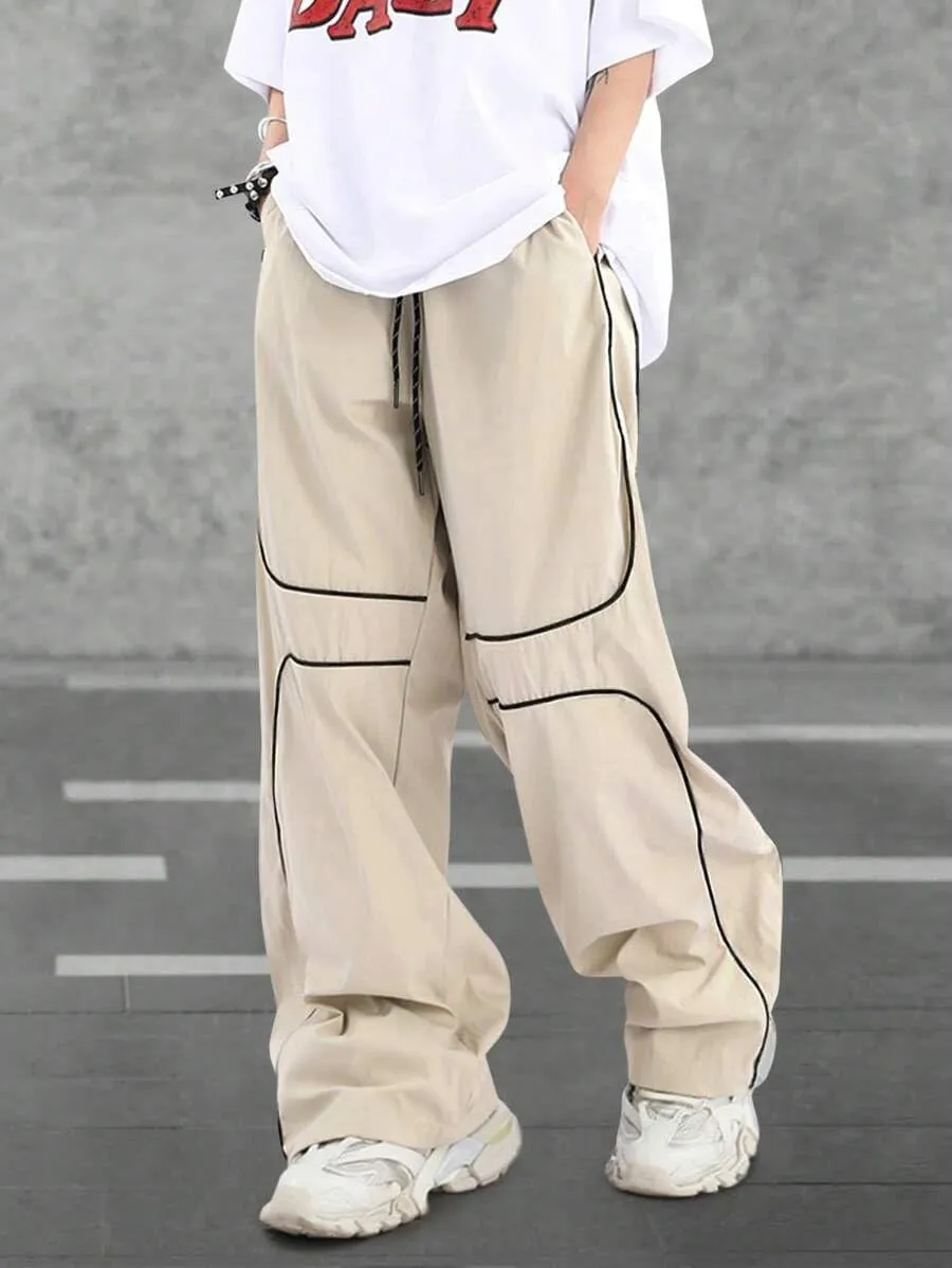ZAFUL Mens Baggy Pants Y2K Contrast Piping Drawstring Sweatpants Fashion Unisex Oversized Cargo Pants for Men with Pockets