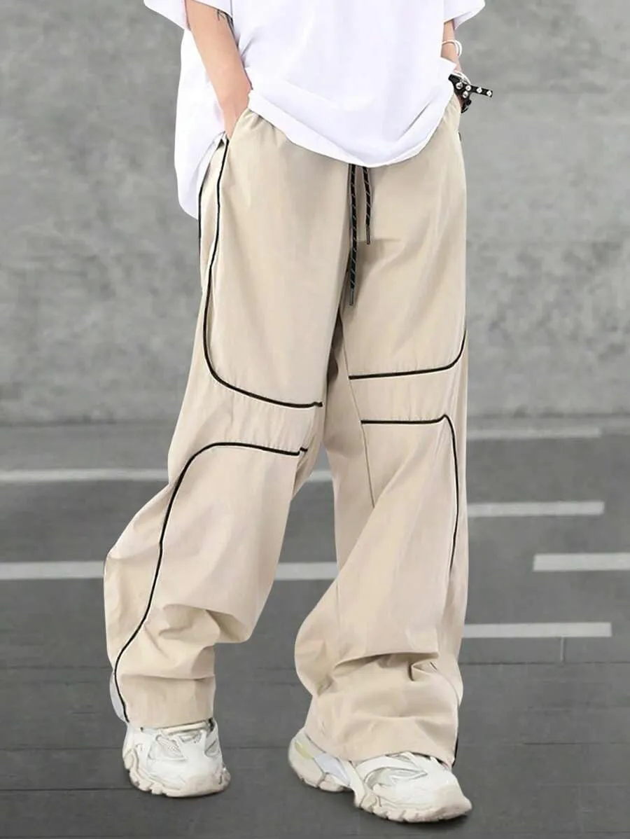 ZAFUL Mens Baggy Pants Y2K Contrast Piping Drawstring Sweatpants Fashion Unisex Oversized Cargo Pants for Men with Pockets