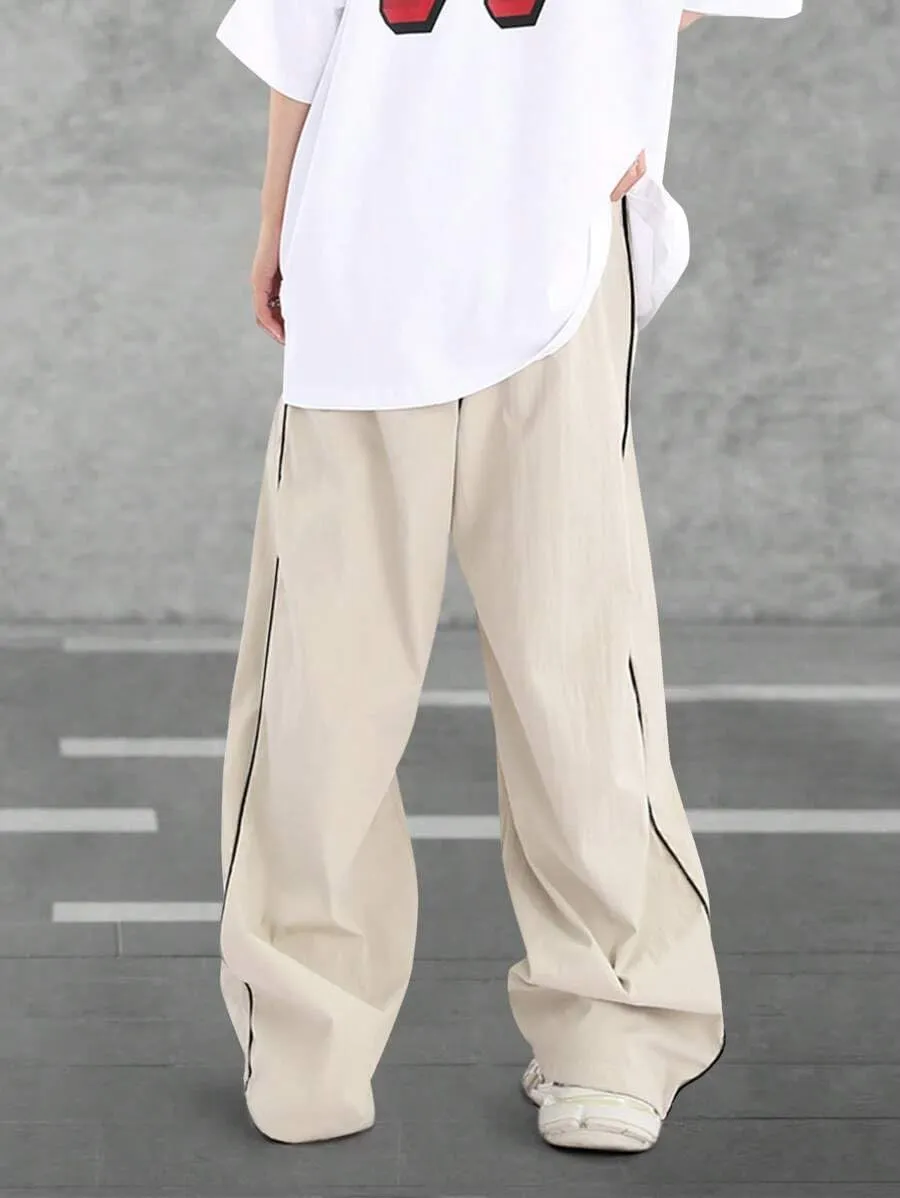 ZAFUL Mens Baggy Pants Y2K Contrast Piping Drawstring Sweatpants Fashion Unisex Oversized Cargo Pants for Men with Pockets