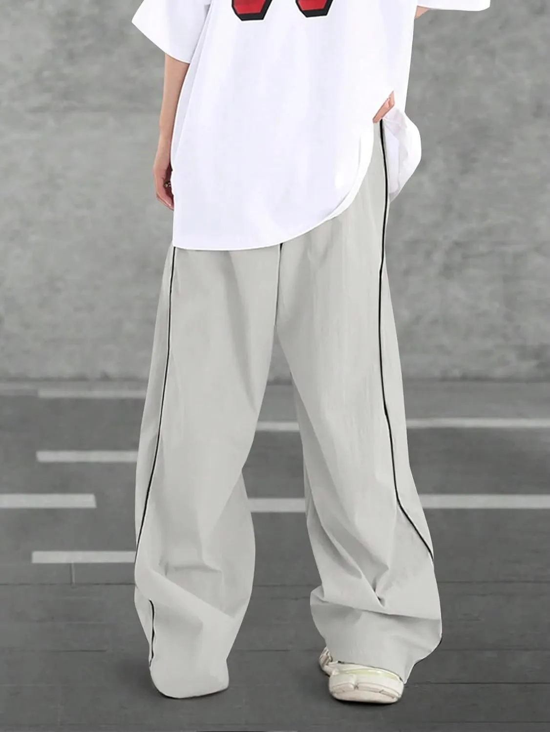 ZAFUL Mens Baggy Pants Y2K Contrast Piping Drawstring Sweatpants Fashion Unisex Oversized Cargo Pants for Men with Pockets