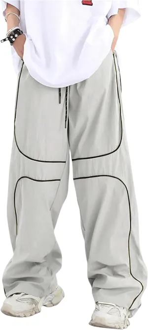 ZAFUL Mens Baggy Pants Y2K Contrast Piping Drawstring Sweatpants Fashion Unisex Oversized Cargo Pants for Men with Pockets