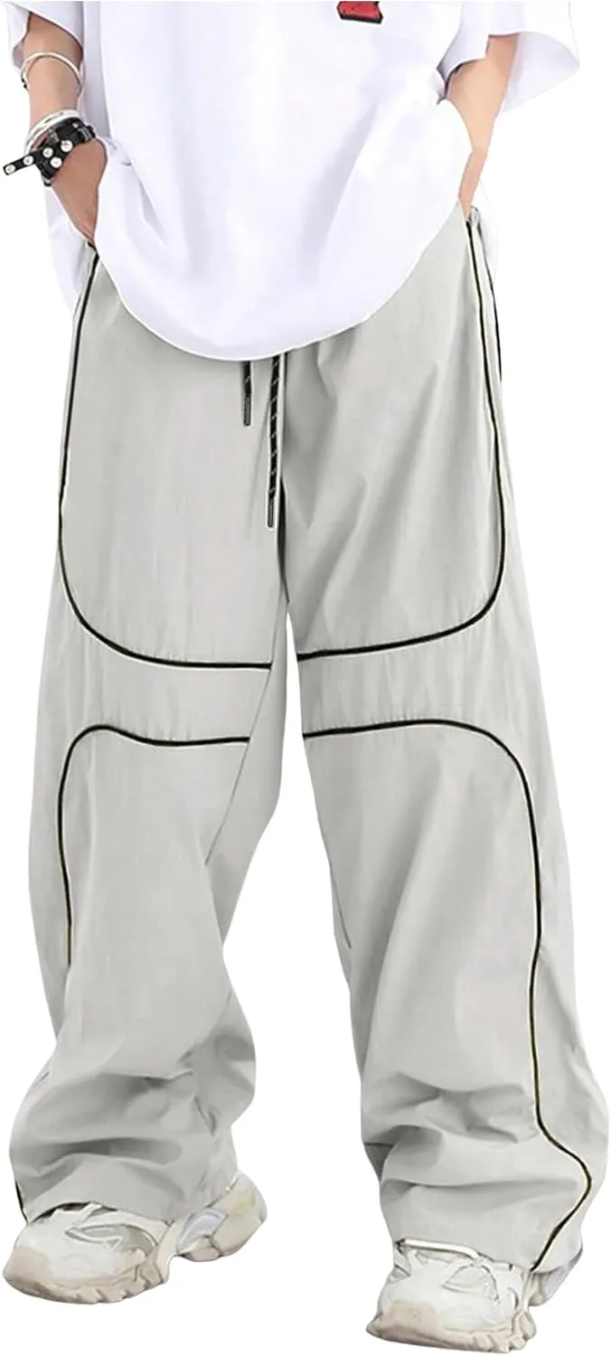 ZAFUL Mens Baggy Pants Y2K Contrast Piping Drawstring Sweatpants Fashion Unisex Oversized Cargo Pants for Men with Pockets