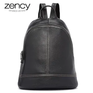 Zency 100% Genuine Leather Fashion Women Backpack Preppy Style Girl's Schoolbag Black Holiday Knapsack Lady Casual Travel Bag