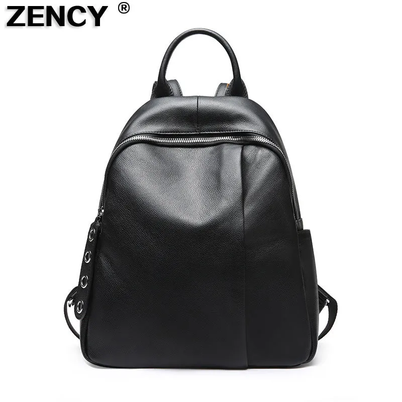 ZENCY 100% Genuine Leather Women Shopping Backpacks First Layer Cow Leather Ladies School Casual Designer Bag Cowhide Backpack