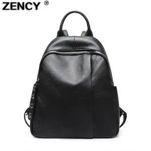 ZENCY 100% Genuine Leather Women Shopping Backpacks First Layer Cow Leather Ladies School Casual Designer Bag Cowhide Backpack