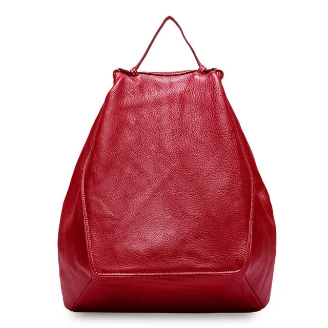 Zency New Model 100% Natural Leather Women Backpack Large Travel Bags Irregular Oval Daily Knapsack Girl's Schoolbag Khaki