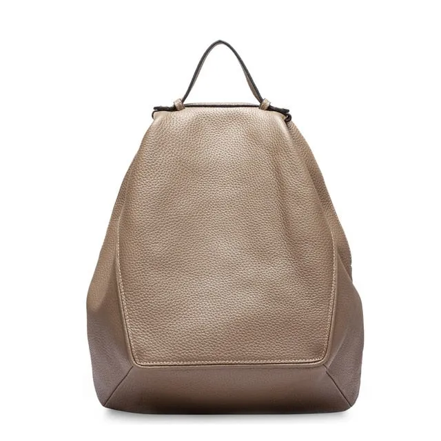 Zency New Model 100% Natural Leather Women Backpack Large Travel Bags Irregular Oval Daily Knapsack Girl's Schoolbag Khaki