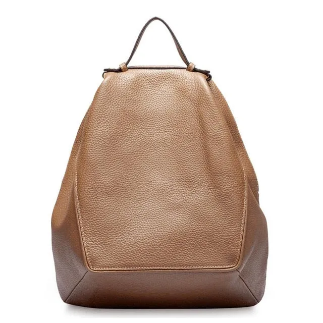 Zency New Model 100% Natural Leather Women Backpack Large Travel Bags Irregular Oval Daily Knapsack Girl's Schoolbag Khaki